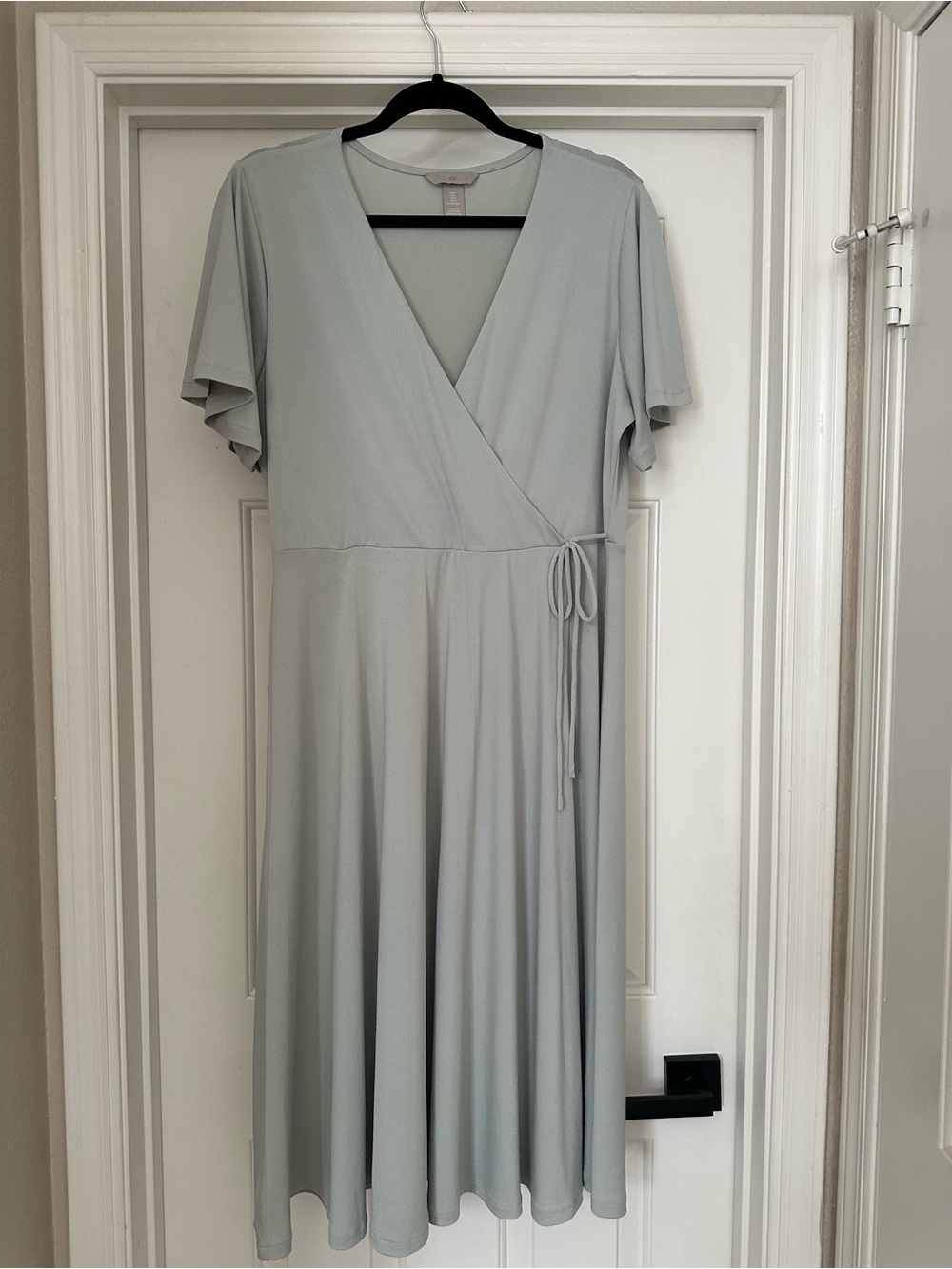 Wrap Midi Dress in Soft Blue Green